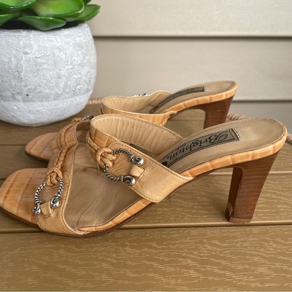 Brighton Raven Tan Croc Leather Heeled Sandal Women's 5.5 Western Y2K Dress Shoe - Picture 1 of 10